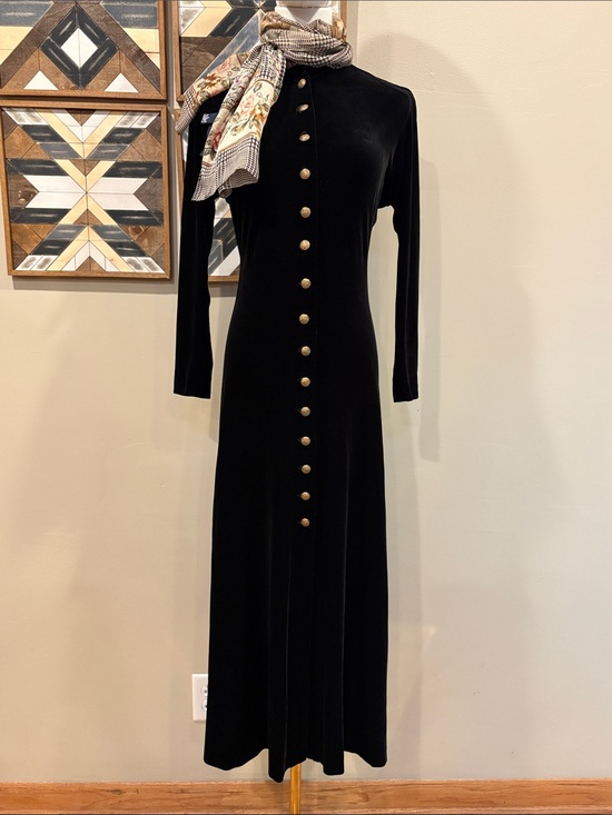 Ralph Lauren Dresses & Skirts - Vintage Ralph Lauren Country 90s Black Velvet Button Down Maxi Dress size Medium